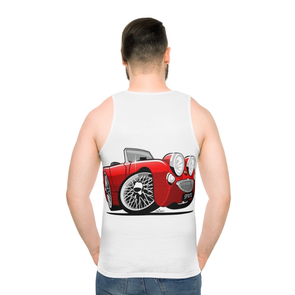 Austin Healey Sprite sports car graphic unisex tank top - men back