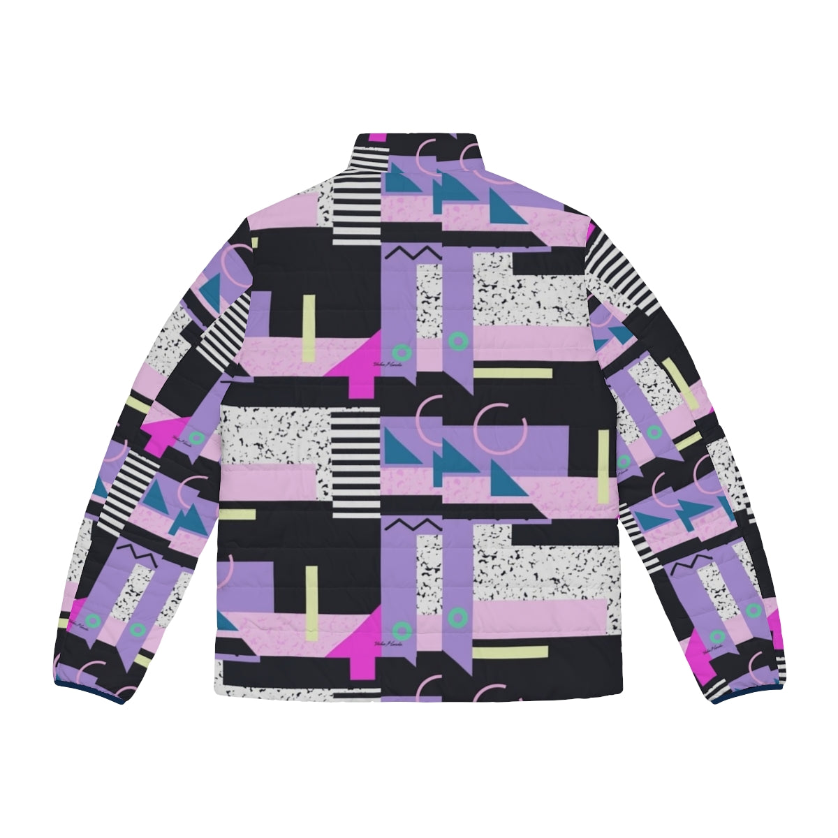 Aesthetic 90s vaporwave-inspired puffer jacket with repeating pattern design - Back