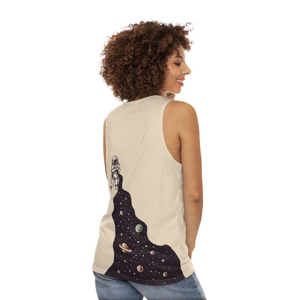 Unisex tank top with a cosmic, galaxy-inspired design - women back