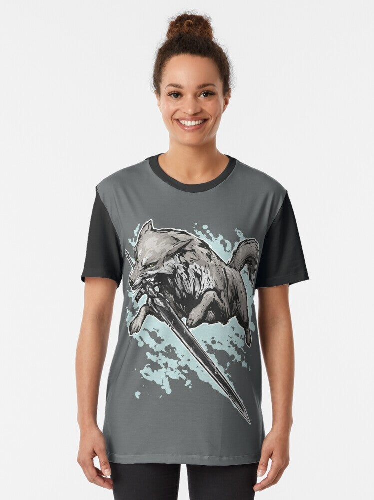 Swordswolf - A leaping grey wolf graphic design for Dark Souls fans - Women