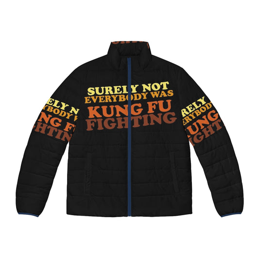 Surely Not Everybody Was Kung Fu Fighting Puffer Jacket 2 - Retro 70s Inspired Outerwear with Martial Arts Inspired Graphics