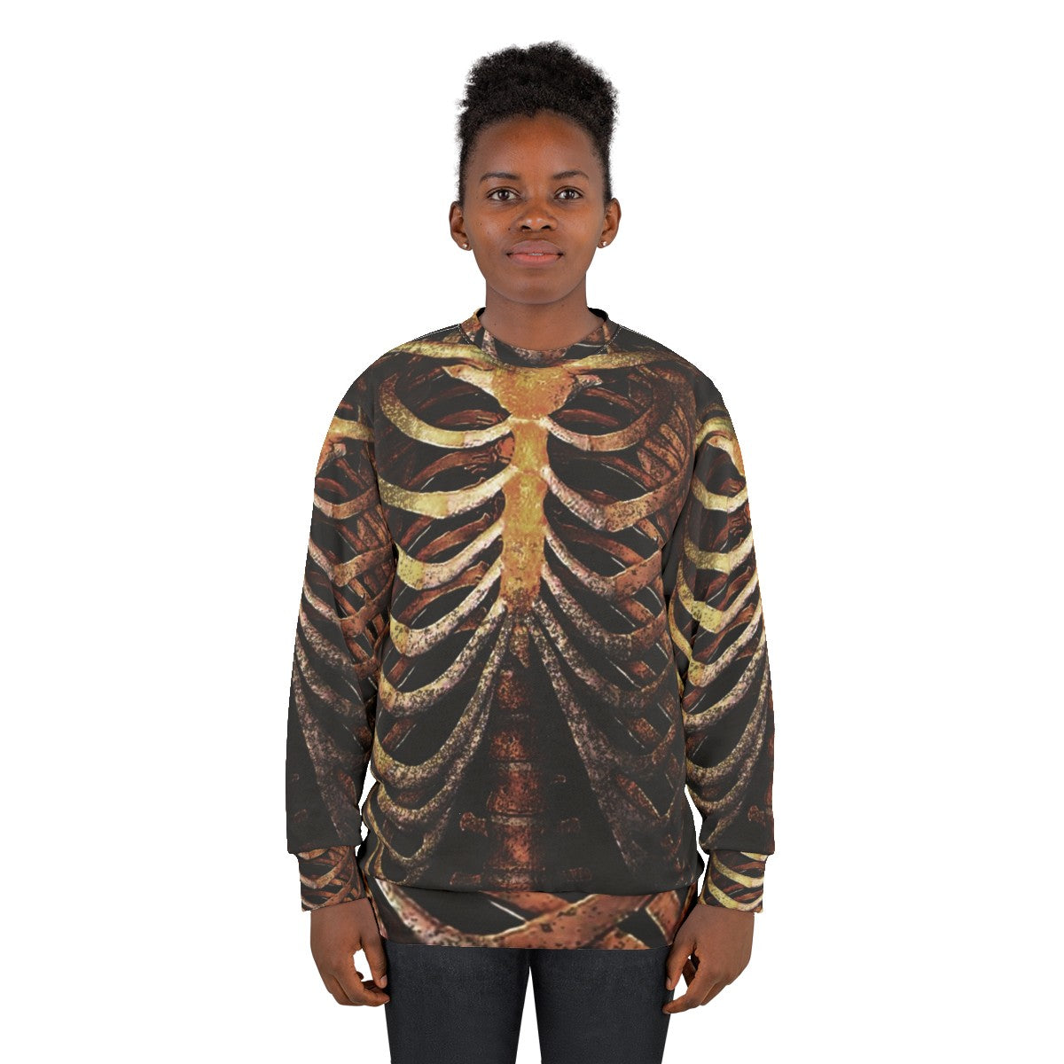 Rib Cage Tee Sweatshirt - Trendy Skeleton Shirt for Photography Fans - women