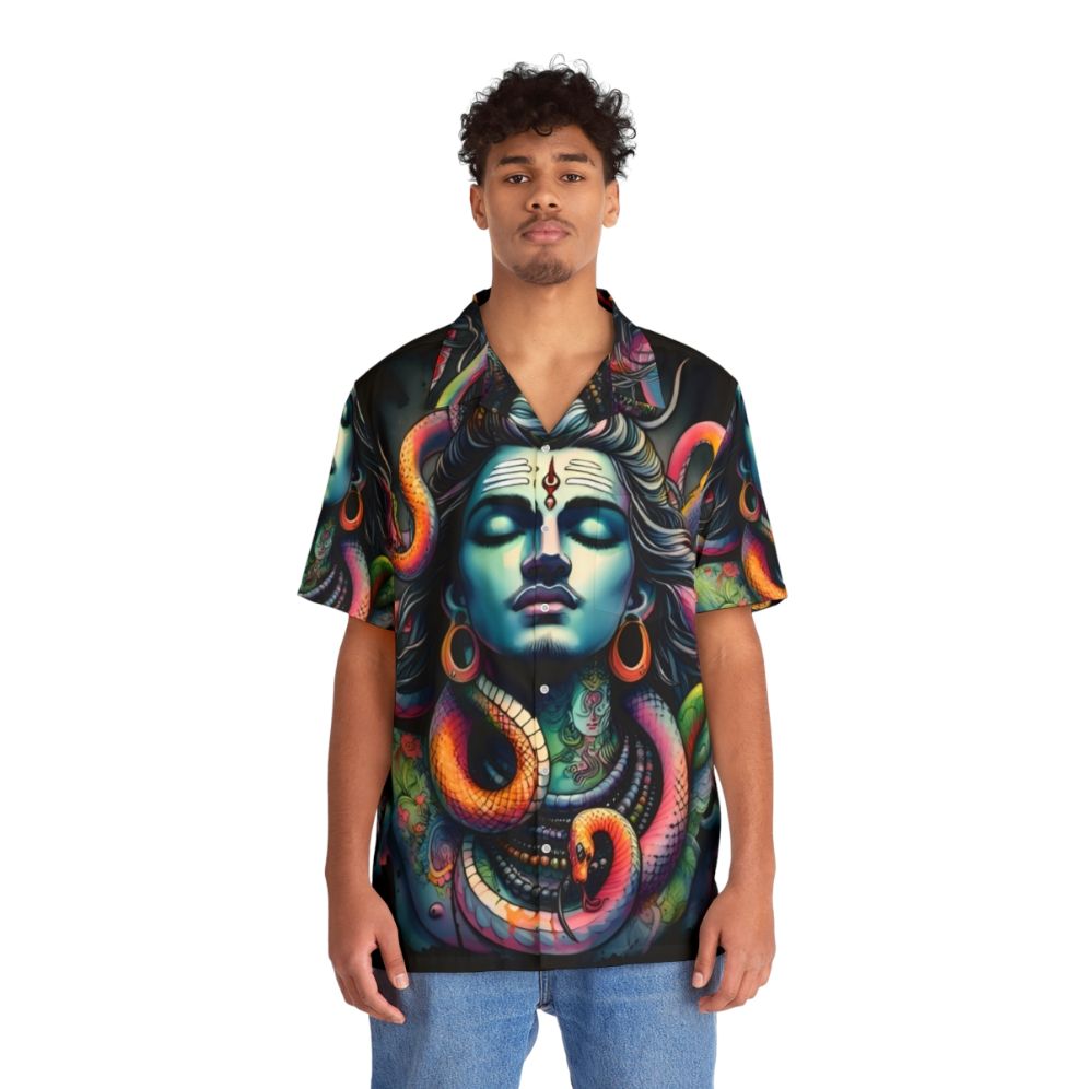 Lord Shiva with Snakes Printed on Hawaiian Shirt - People Front