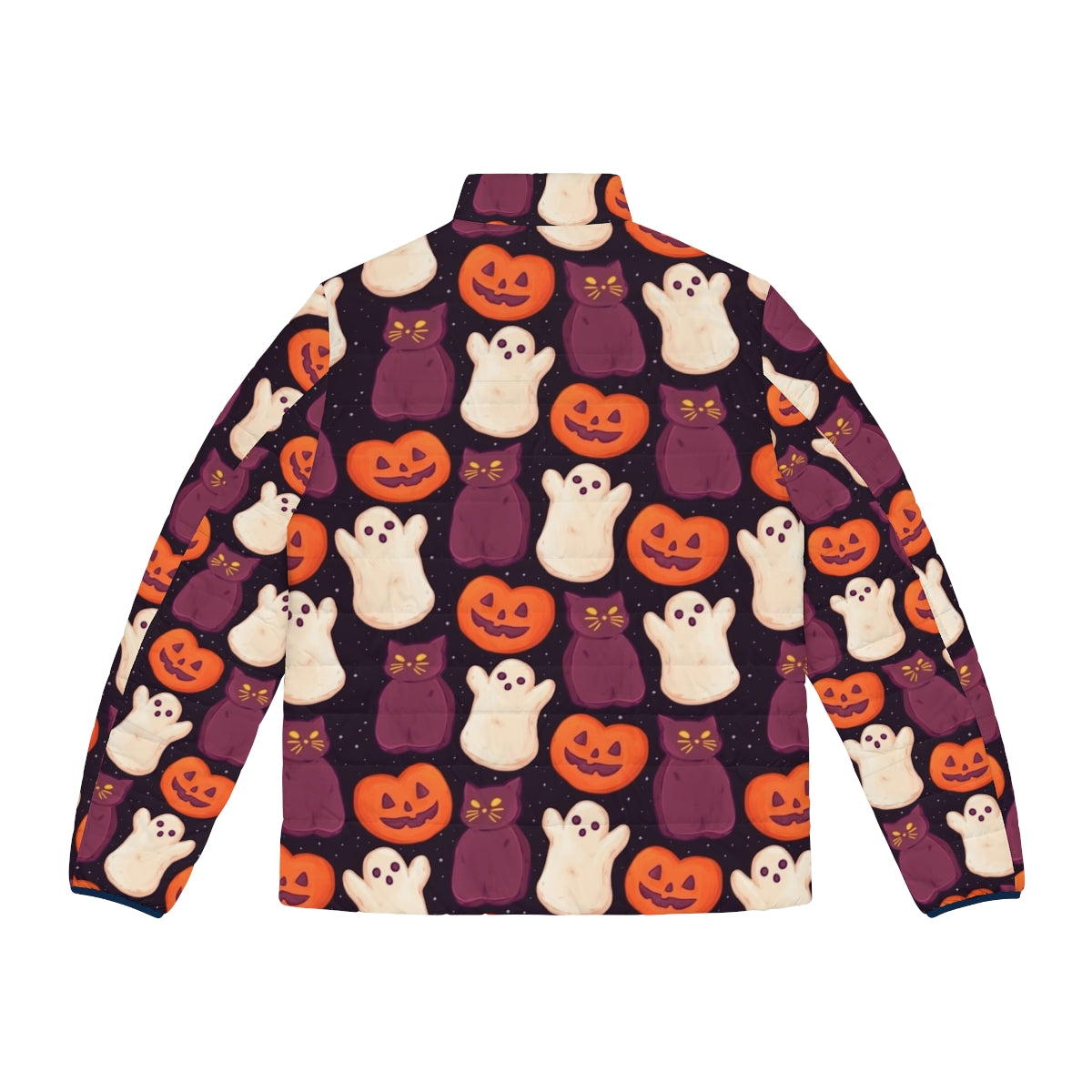 Dark puffer jacket with spooky cute Halloween marshmallow print - Back