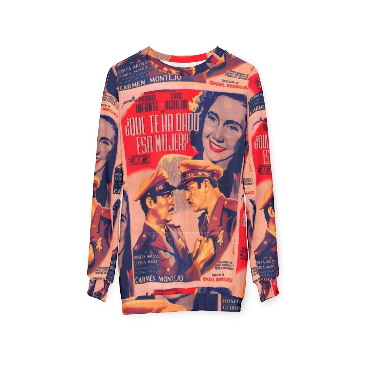 Vintage Mexican Cinema Icons Sweatshirt featuring classic Mexican movie stars - hanging