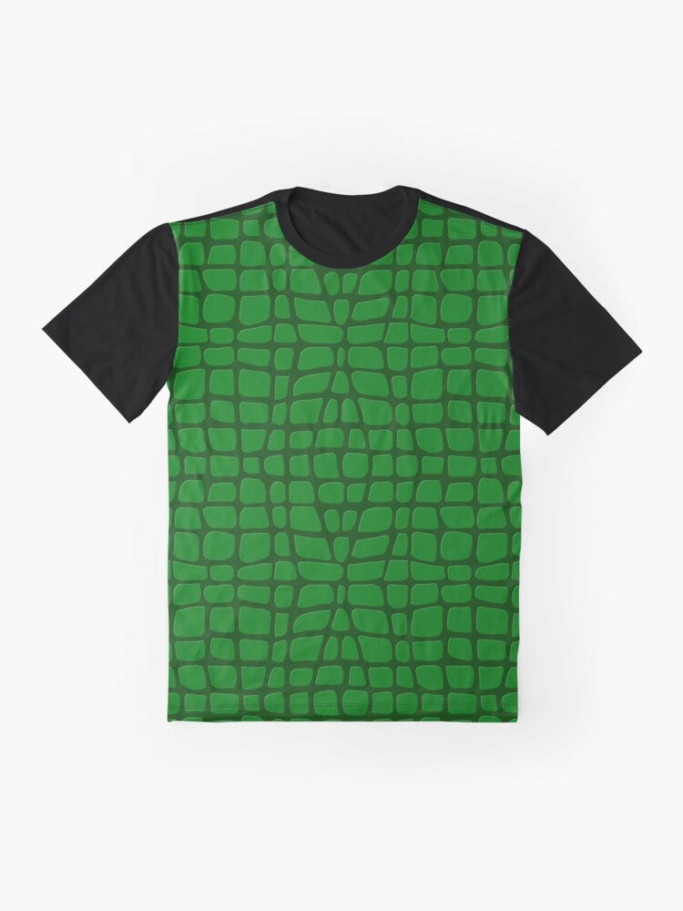 Green crocodile skin pattern animal print graphic t-shirt - Flat lay