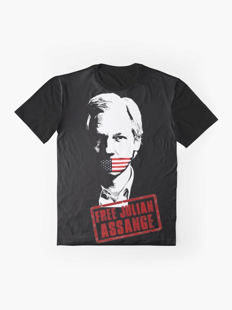 Free Julian Assange graphic t-shirt with Wikileaks logo and text "Truth" - Flat lay