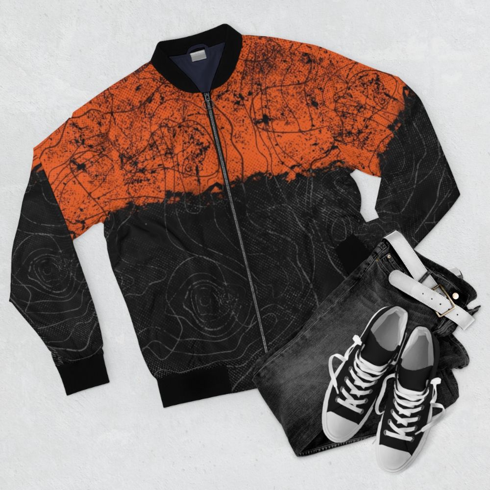 Topography Bomber Jacket featuring a map-inspired design - Flat lay