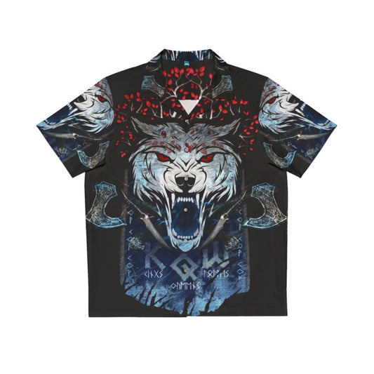 Fantasy Wolf Hawaiian Shirt with Kqw Banner Design