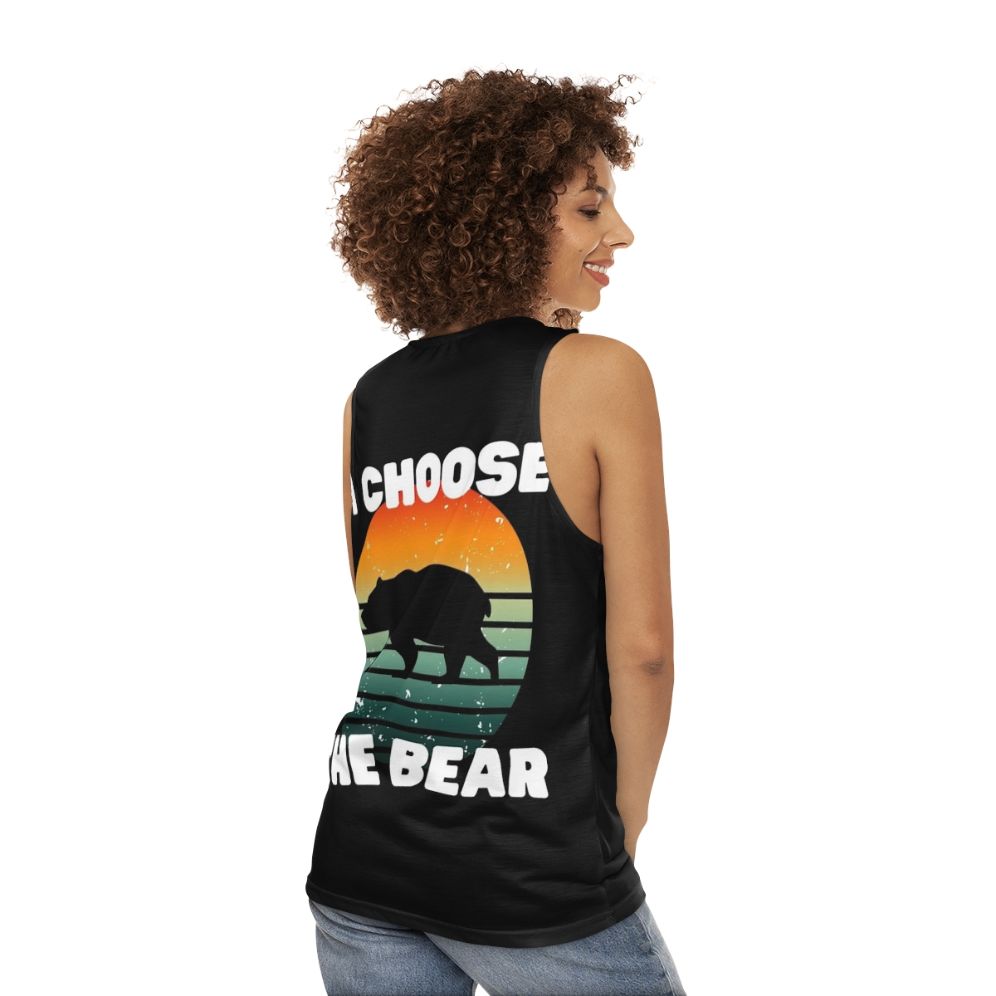 Unisex tank top with a bear graphic design - women back