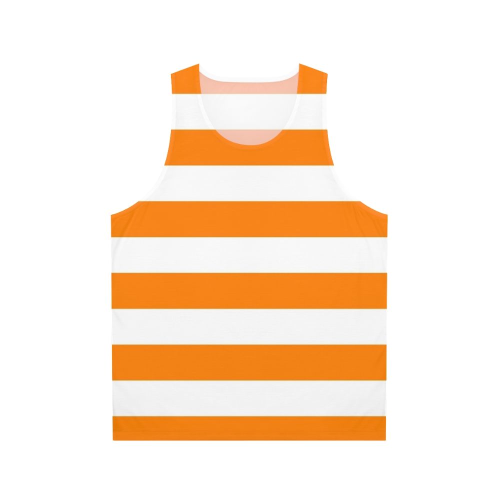 Orange and white horizontal striped unisex tank top