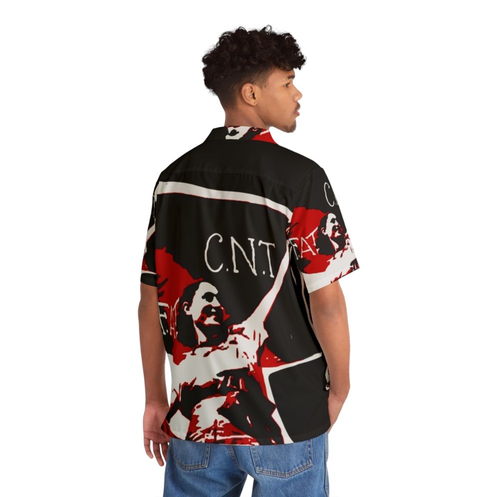 Anarchist CNT Anti-Fascist Hawaiian Shirt - Flat lay