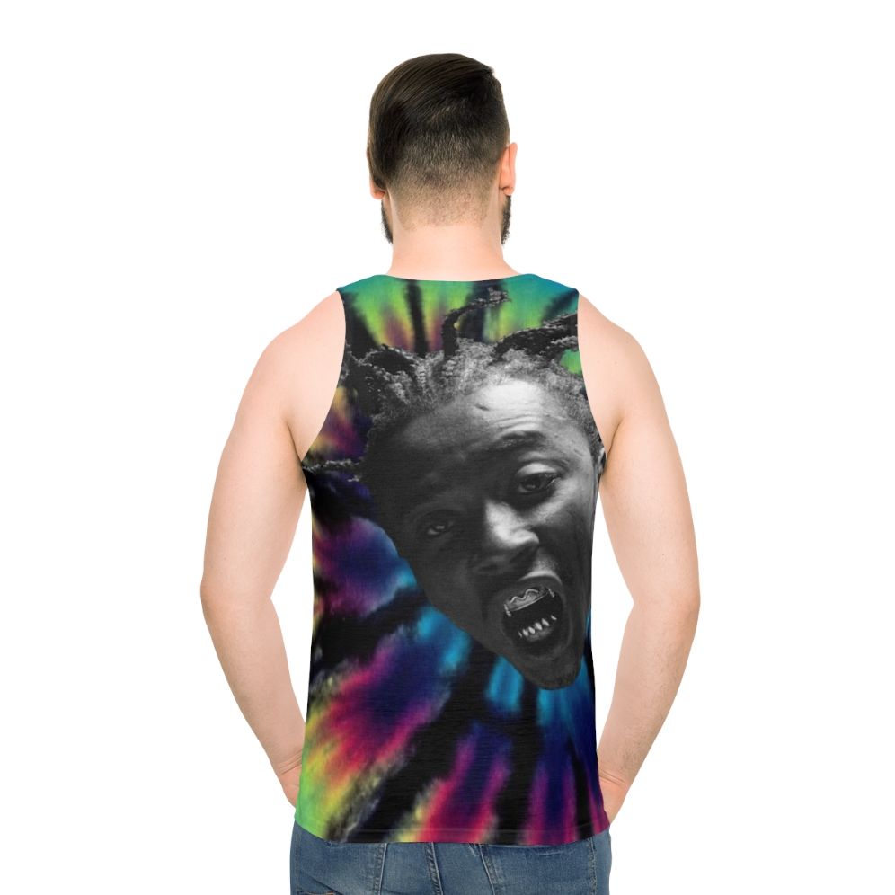 Unisex tie dye tank top with Ol Dirty Bastard inspired design - men back