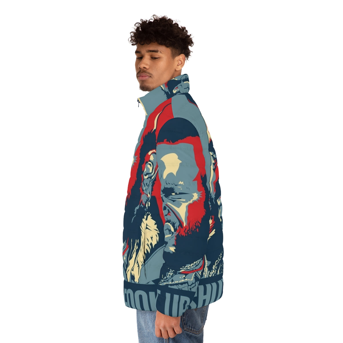 Mr T "Shut Up Fool" Puffer Jacket featuring retro A-Team inspired design - men side left