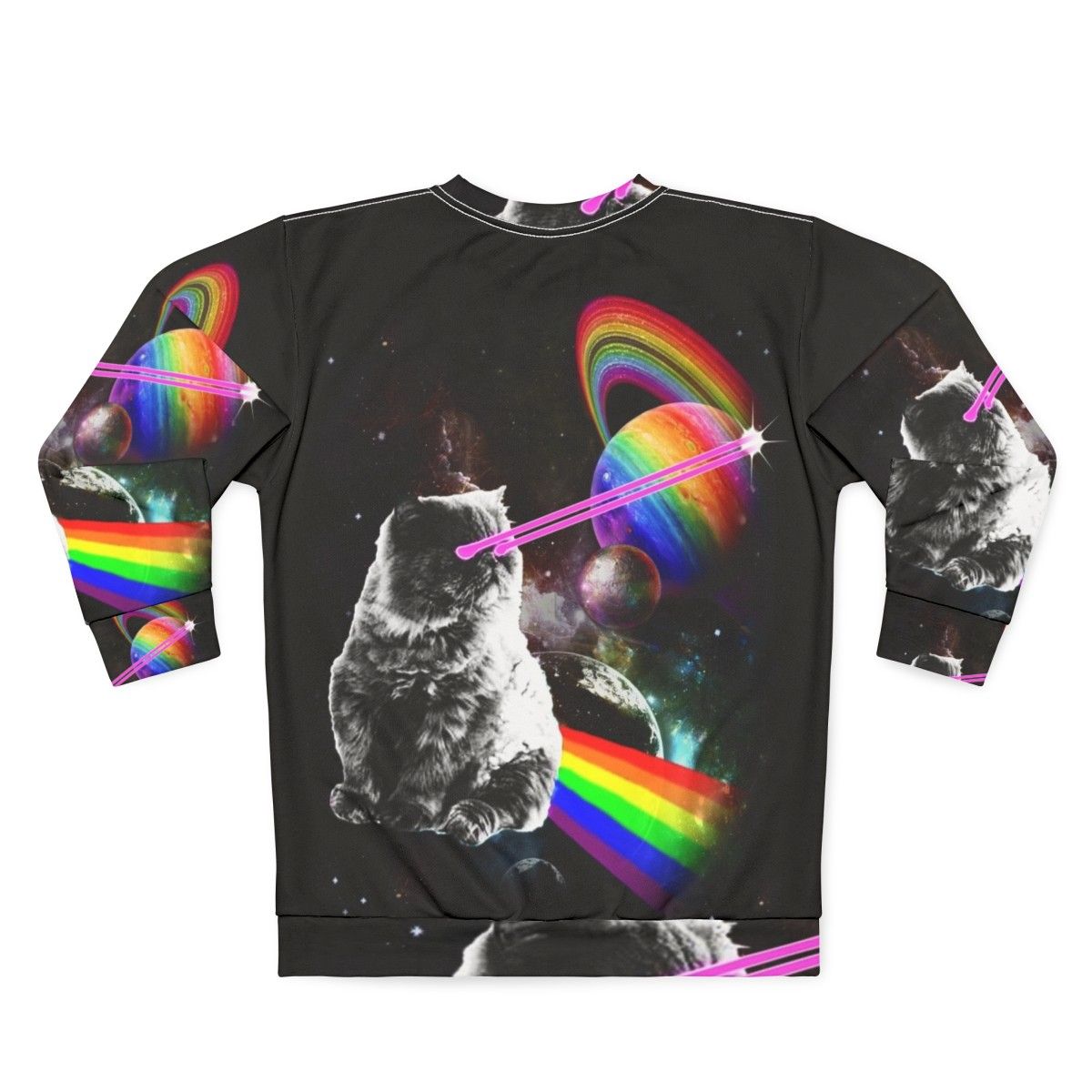 Cosmic cat in a space-themed intergalactic sweatshirt - Back