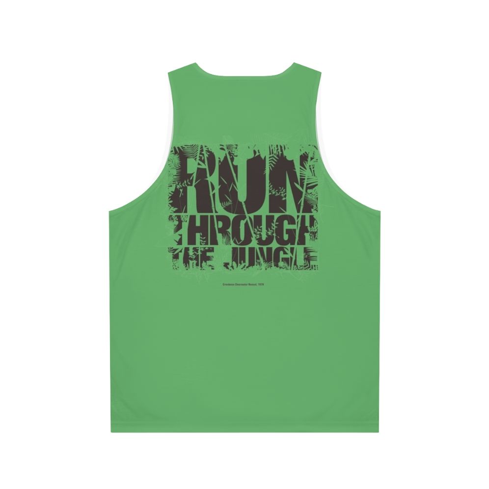 Unisex tank top with "Run Through The Jungle" graphic - Back