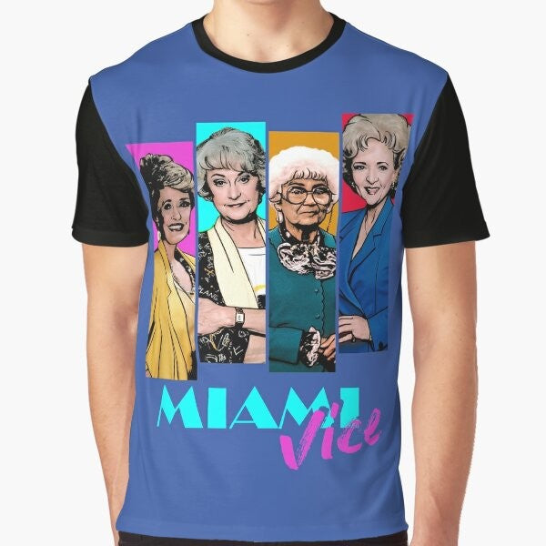 Miami Vice 80s TV Series Graphic T-Shirt with Golden Girls Characters