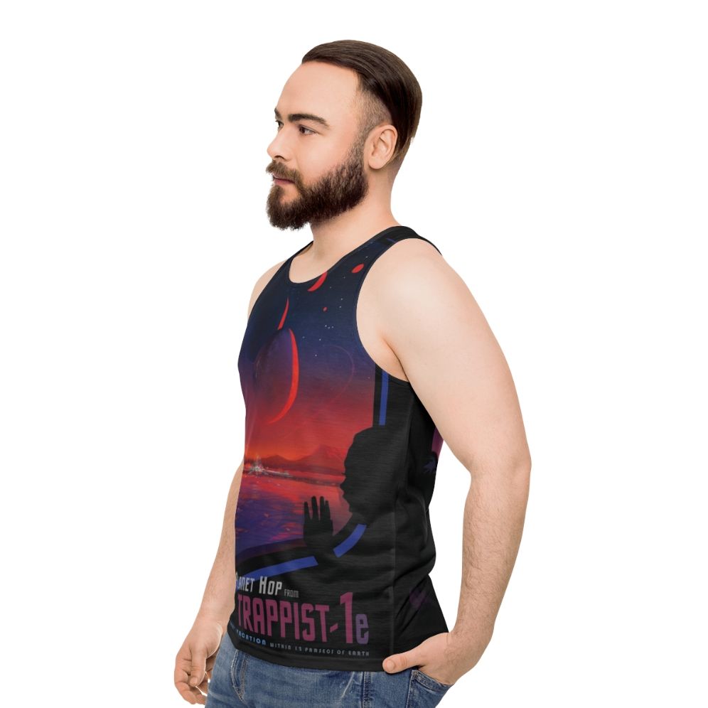 Trappist 1 space travel unisex tank top with vintage NASA and planet design - men side