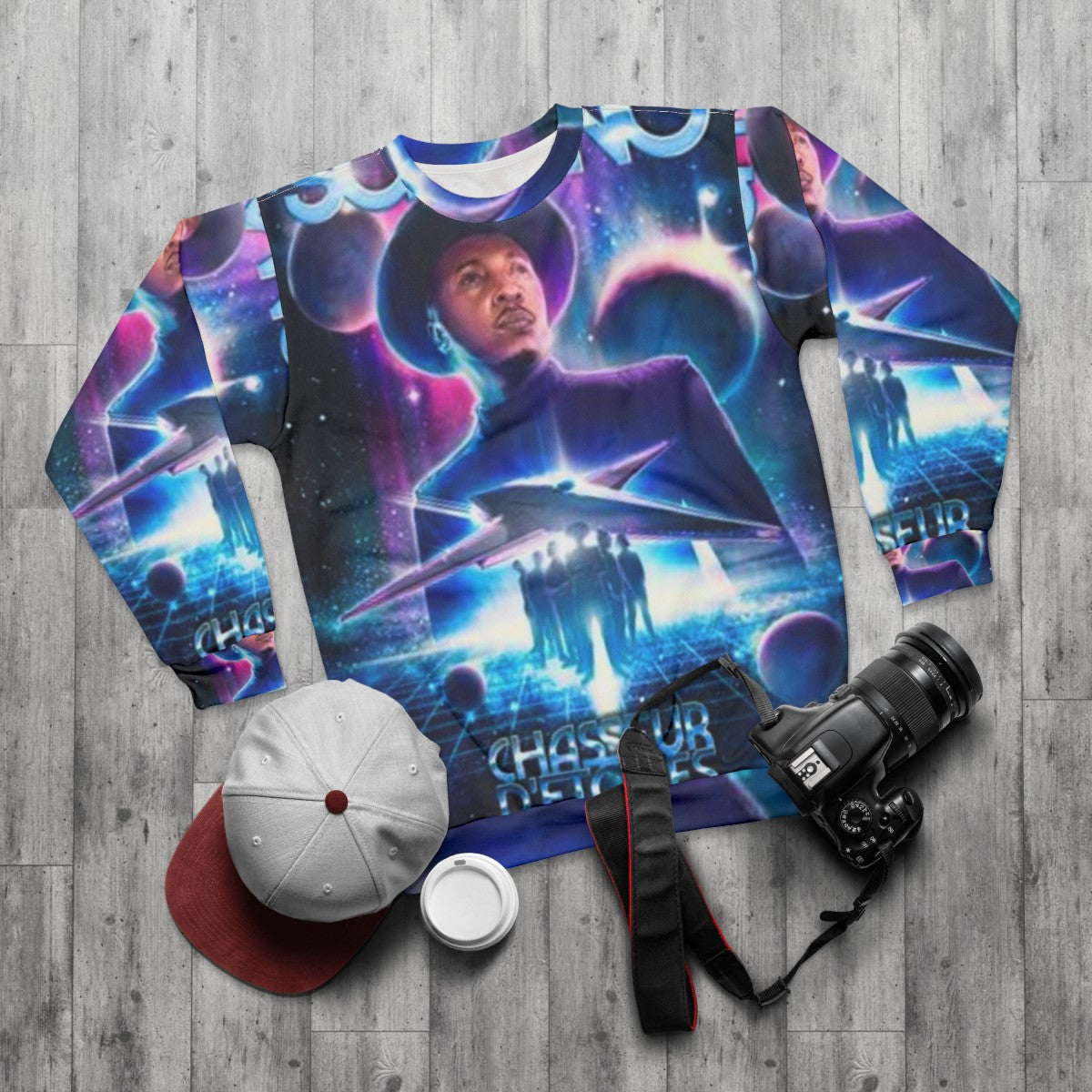 Soprano Star Hunter Sweatshirt featuring music album cover art - flat lay