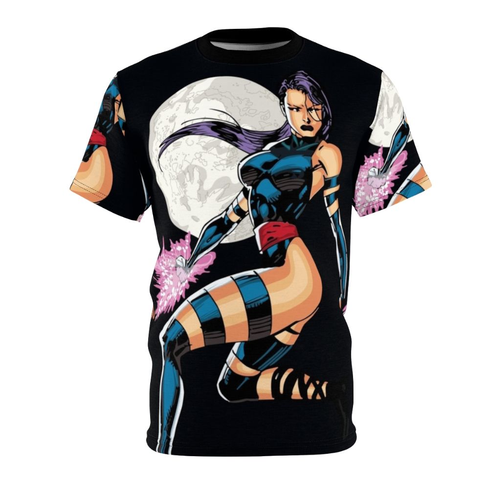 A high-quality t-shirt featuring the comic art character Betsy Braddock, also known as Psylocke.