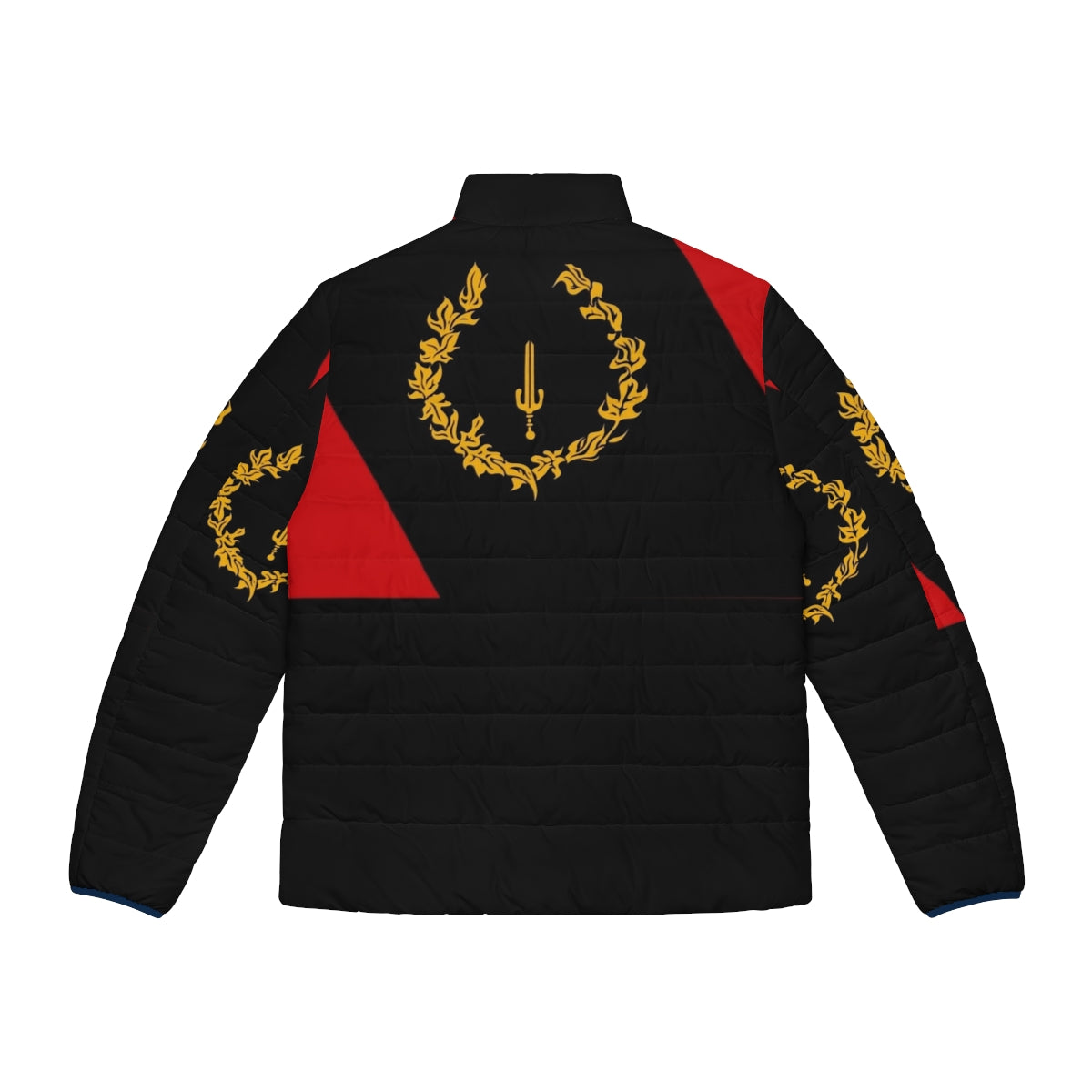 Black puffer jacket with American heritage flag design - Back