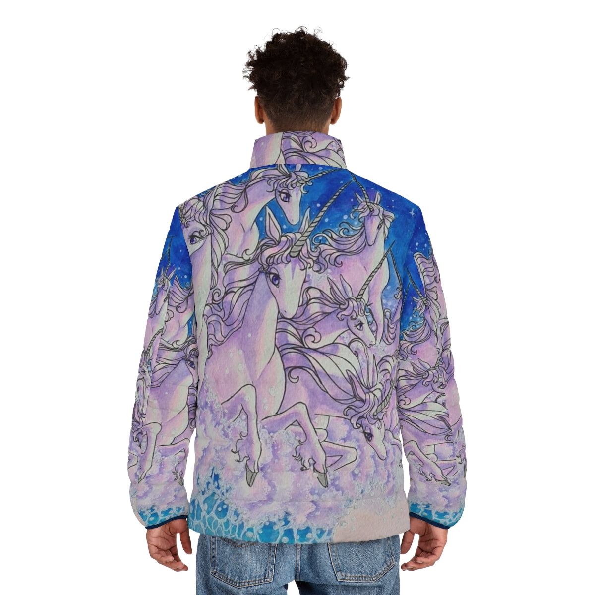 The Last Unicorn Part Two Puffer Jacket featuring a magical unicorn design - men back