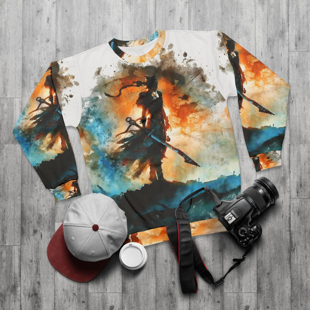 Hellblade Senua's Sacrifice Sweatshirt with Norse Mythology Design - flat lay