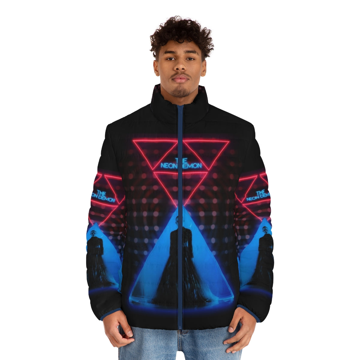 Neon puffer jacket inspired by the film "The Neon Demon" - men front