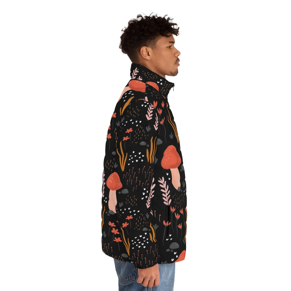 Fairy Garden Puffer Jacket featuring whimsical floral and botanical designs - men side right