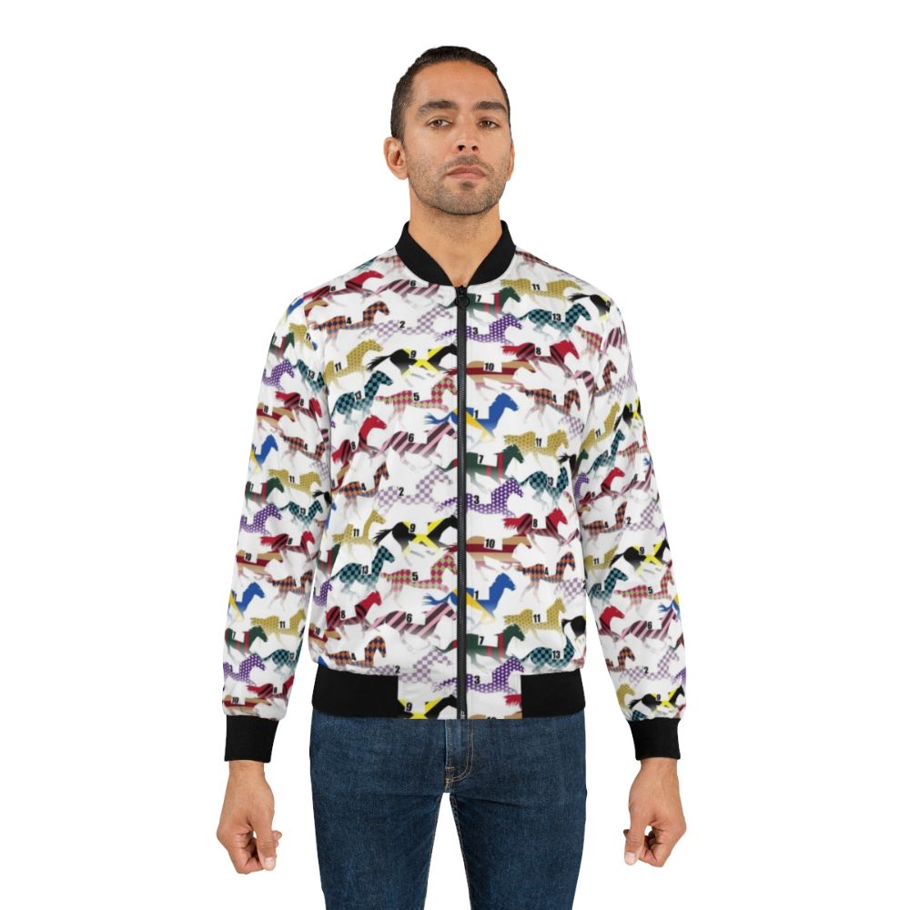 Colorful horse racing pattern bomber jacket with jockey silks design - Lifestyle