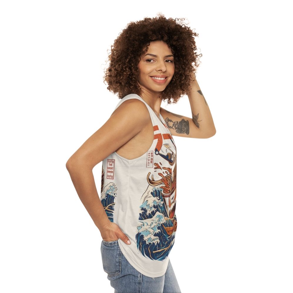 Retro anime kaiju monster food illustration unisex tank top - women side