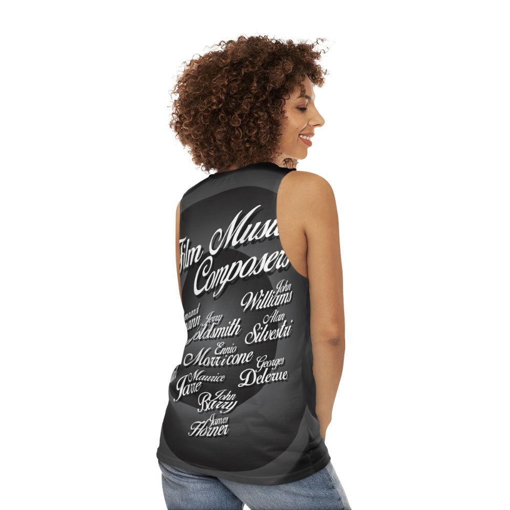 Unisex tank top featuring movie music composers - women back