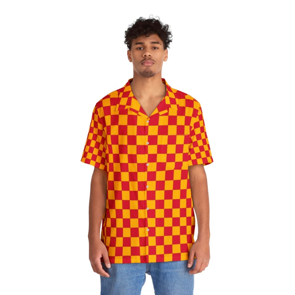 Amber Orange and Crimson Red Checkered Hawaiian Shirt - Lifestyle