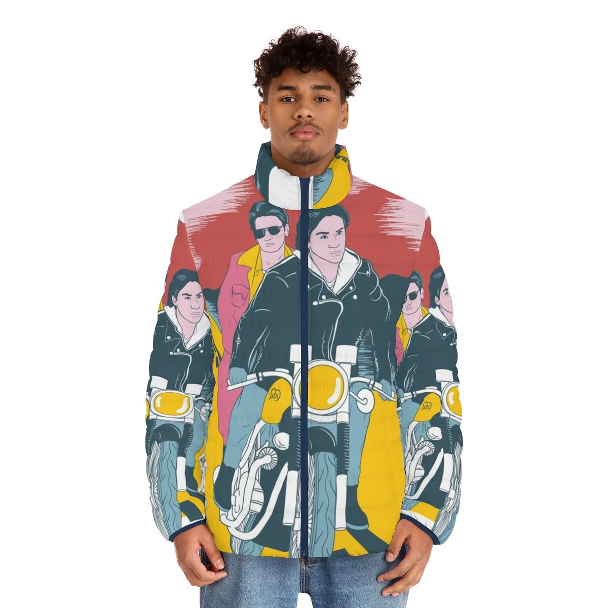 "My Own Private Idaho" puffer jacket with River Phoenix and Keanu Reeves imagery - men front