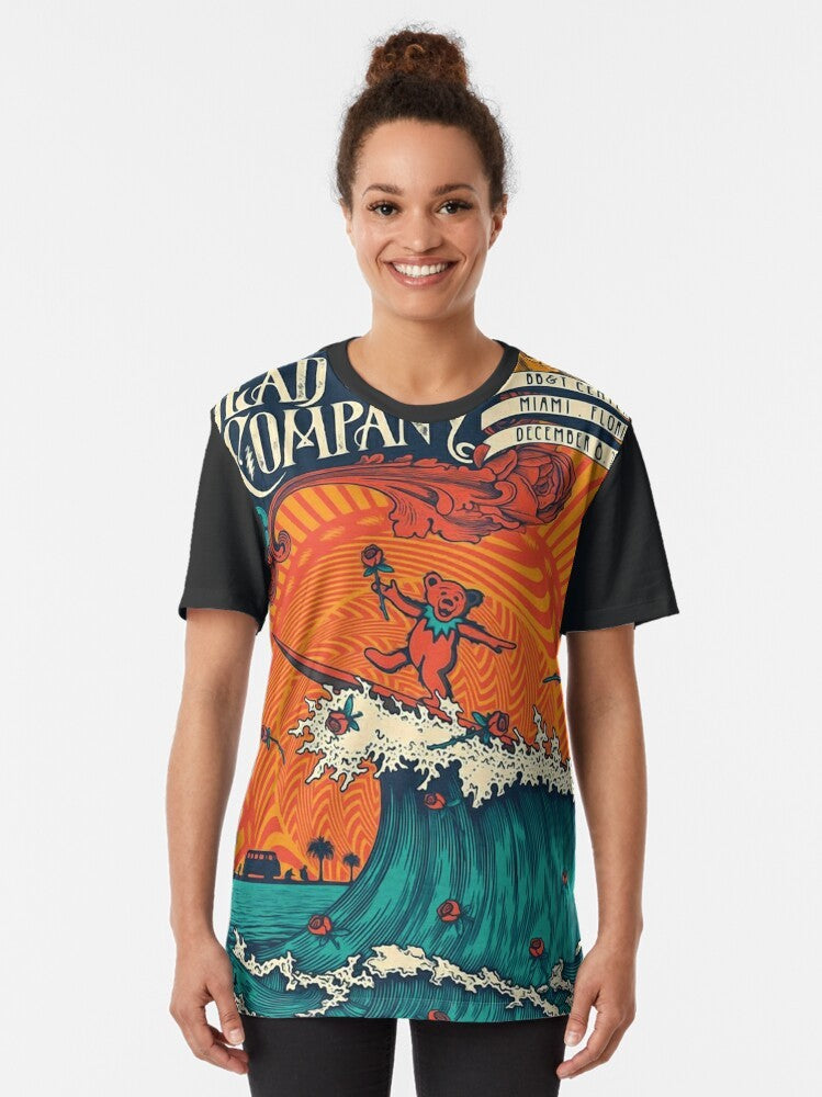 Grateful Dead Bear Surfing Classic Rock Graphic T-Shirt - Women