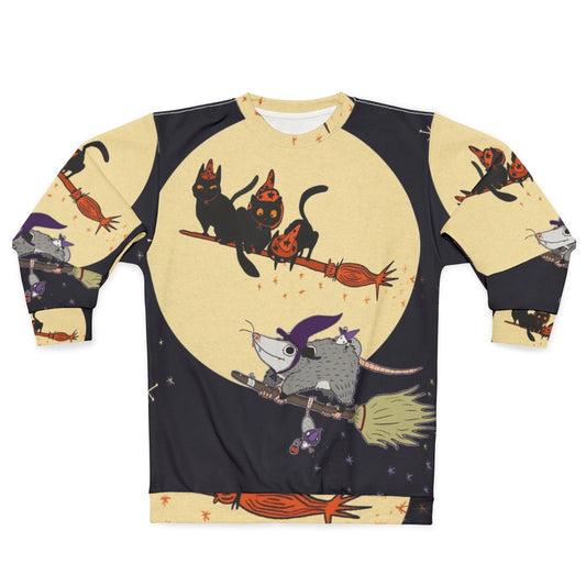 Witches Familiar Sweatshirt with Opossum, Black Cat and Other Spooky Designs