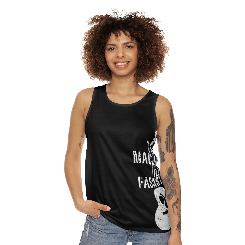 Woody Guthrie "This Machine Kills Fascists" Unisex Tank Top - women