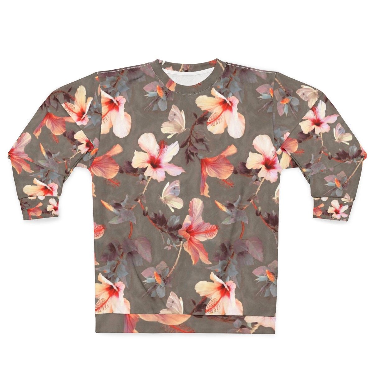 Coral hibiscus floral printed sweatshirt