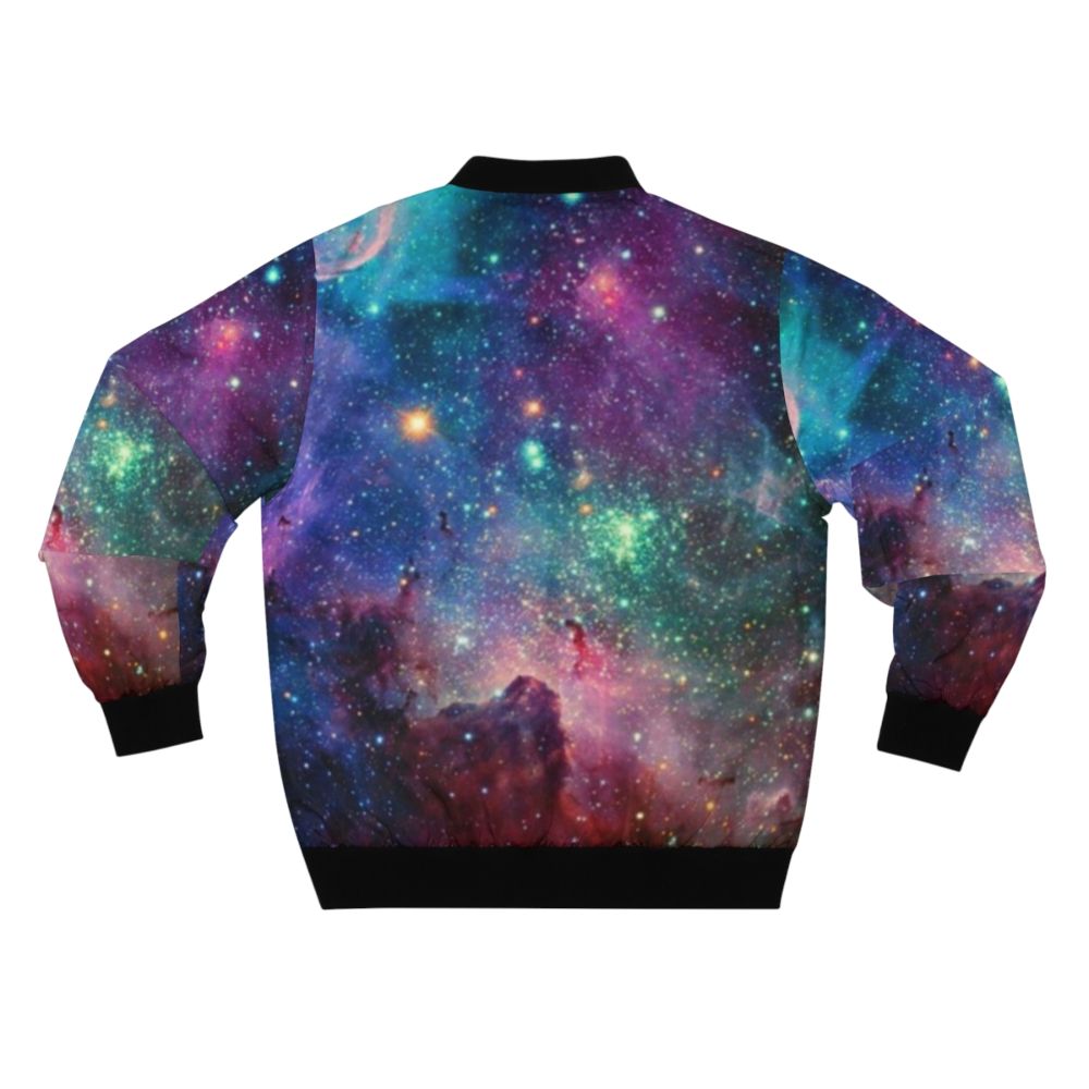 Galaxy bomber jacket featuring planets, stars, and cosmic patterns - Back