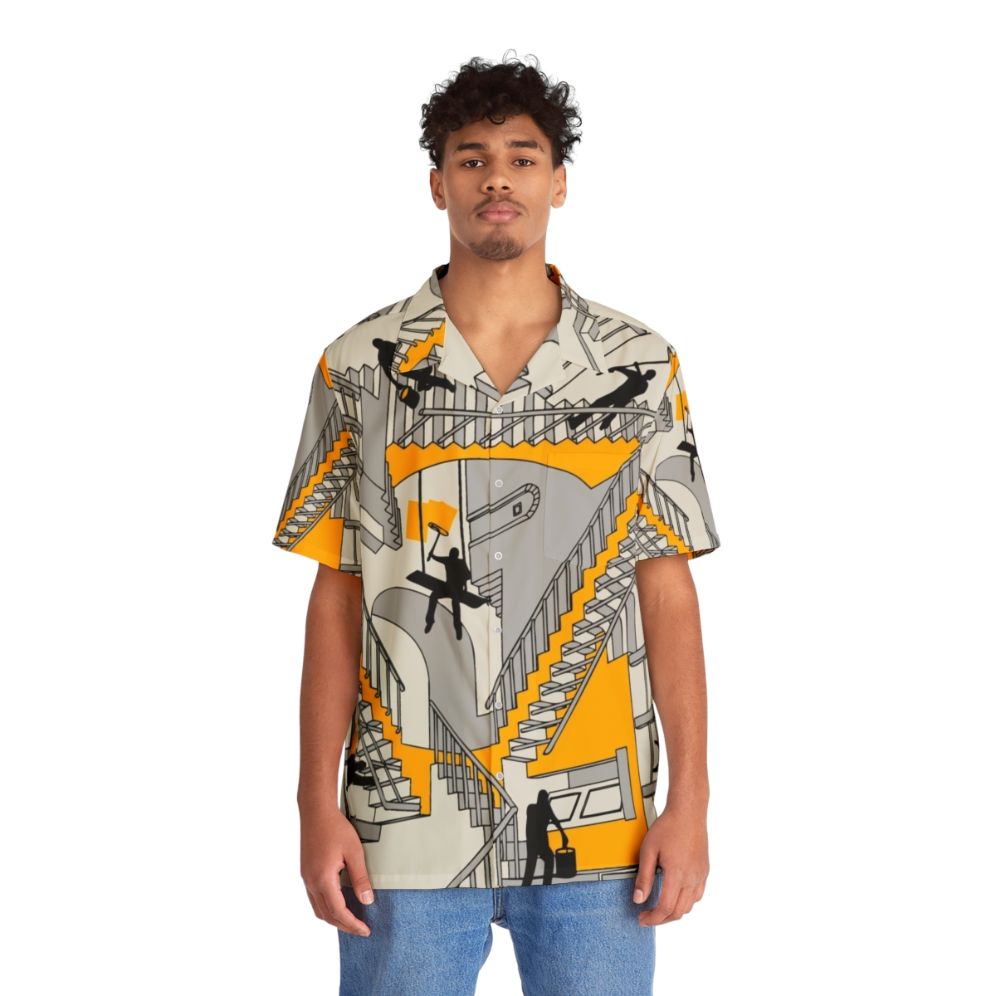 Architectural Hawaiian Shirt with Geometric Patterns and Surreal Home Improvement Elements - Lifestyle