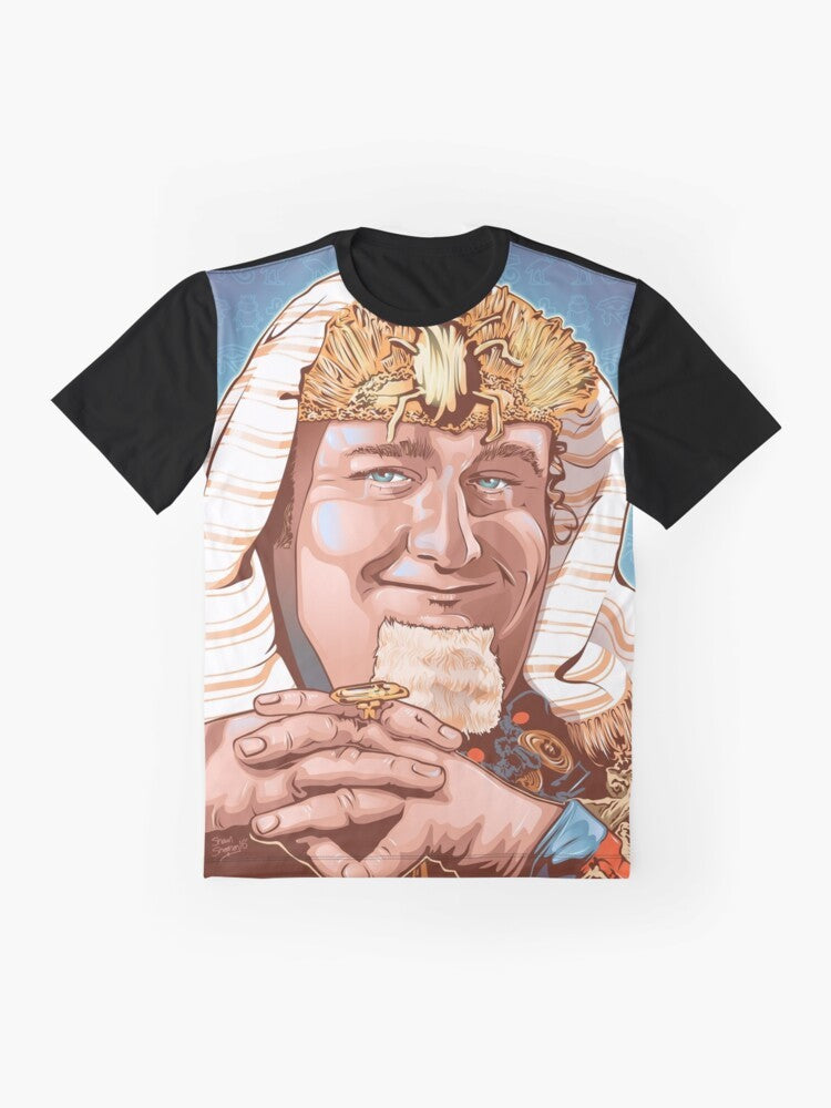 Vintage-style graphic tee featuring Victor Buono as King Tut, a villain from the 1960s Batman TV series - Flat lay