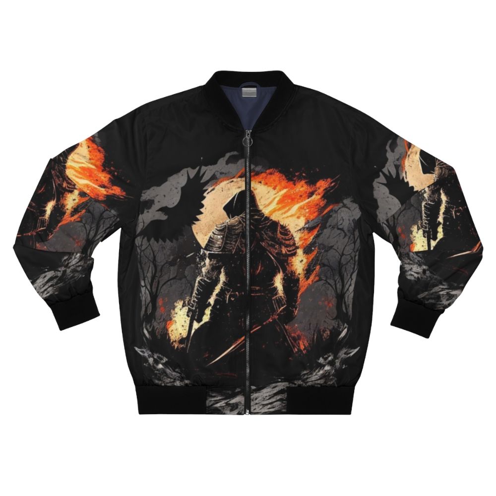 Dark Souls Melancholic Bomber Jacket, featuring a soulsborne-inspired design with a focus on the game's dark and somber atmosphere.