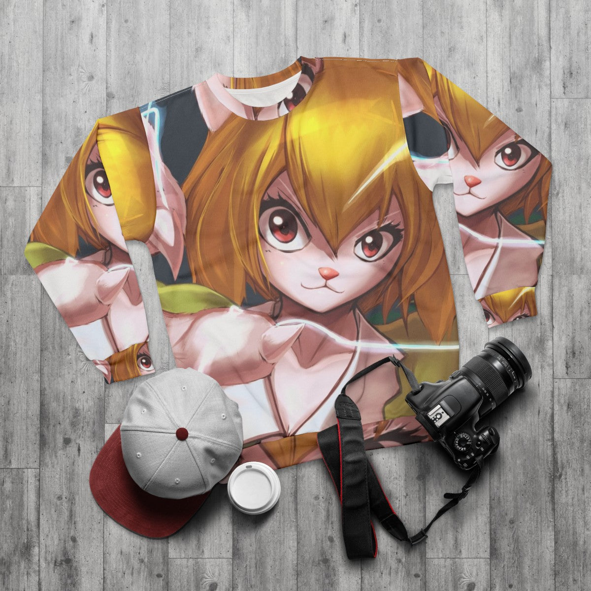 Carrot Anime Sweatshirt with Kawaii Rabbit Design - flat lay