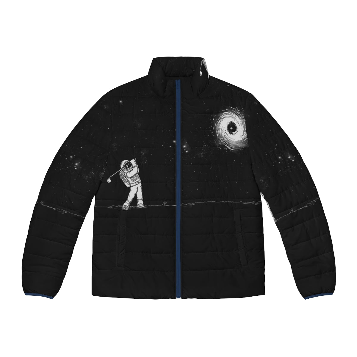 Astronaut wearing the Black Hole in One Puffer Jacket in outer space