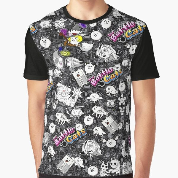 Battle Cats Graphic T-Shirt featuring a cute, kawaii cat design for gamers