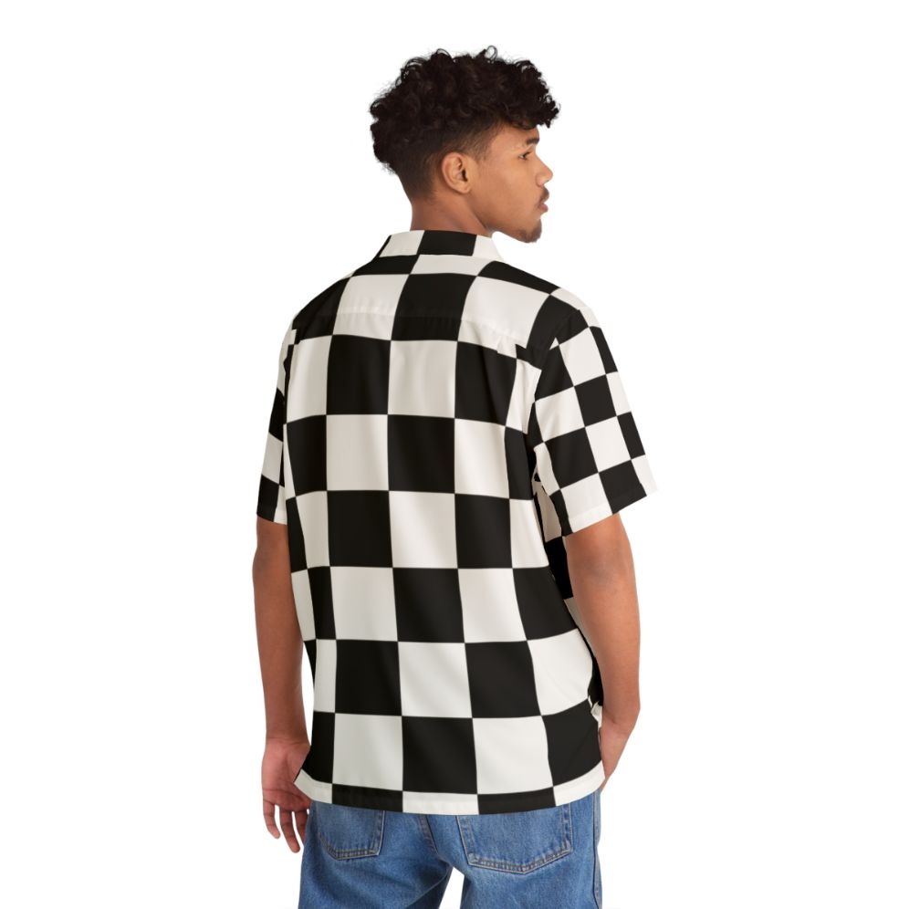 Checkerboard 10x10 Hawaiian Shirt with Geometric Black and White Pattern - People Back