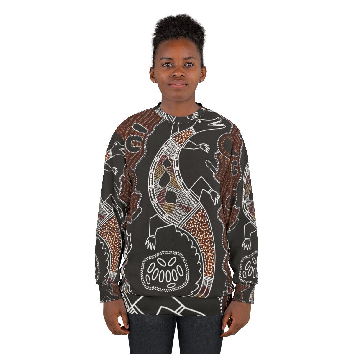 Authentic Aboriginal Art Crocodile Design Sweatshirt - women