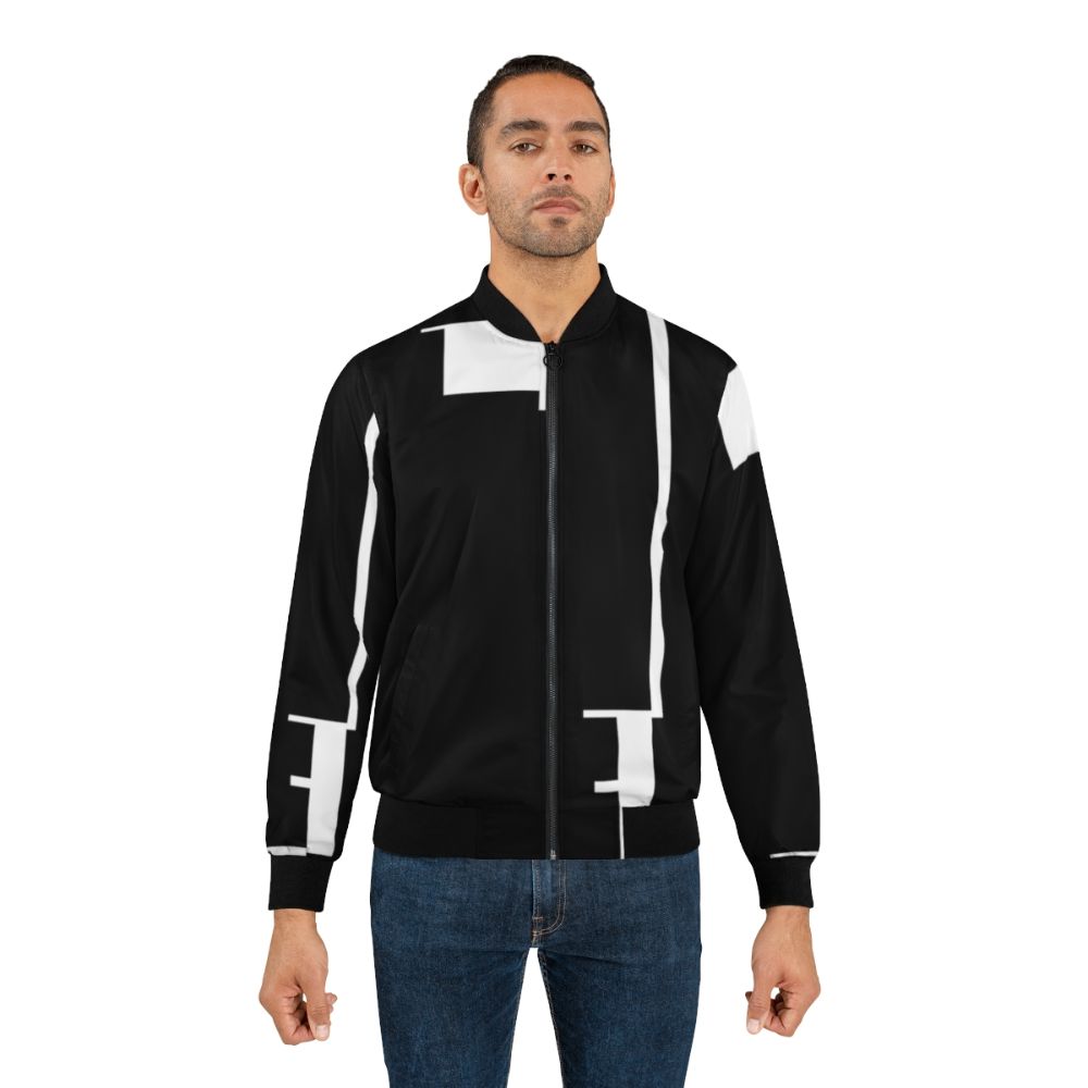 Bauhaus inspired bomber jacket with minimalist face profile design in black and white - Lifestyle