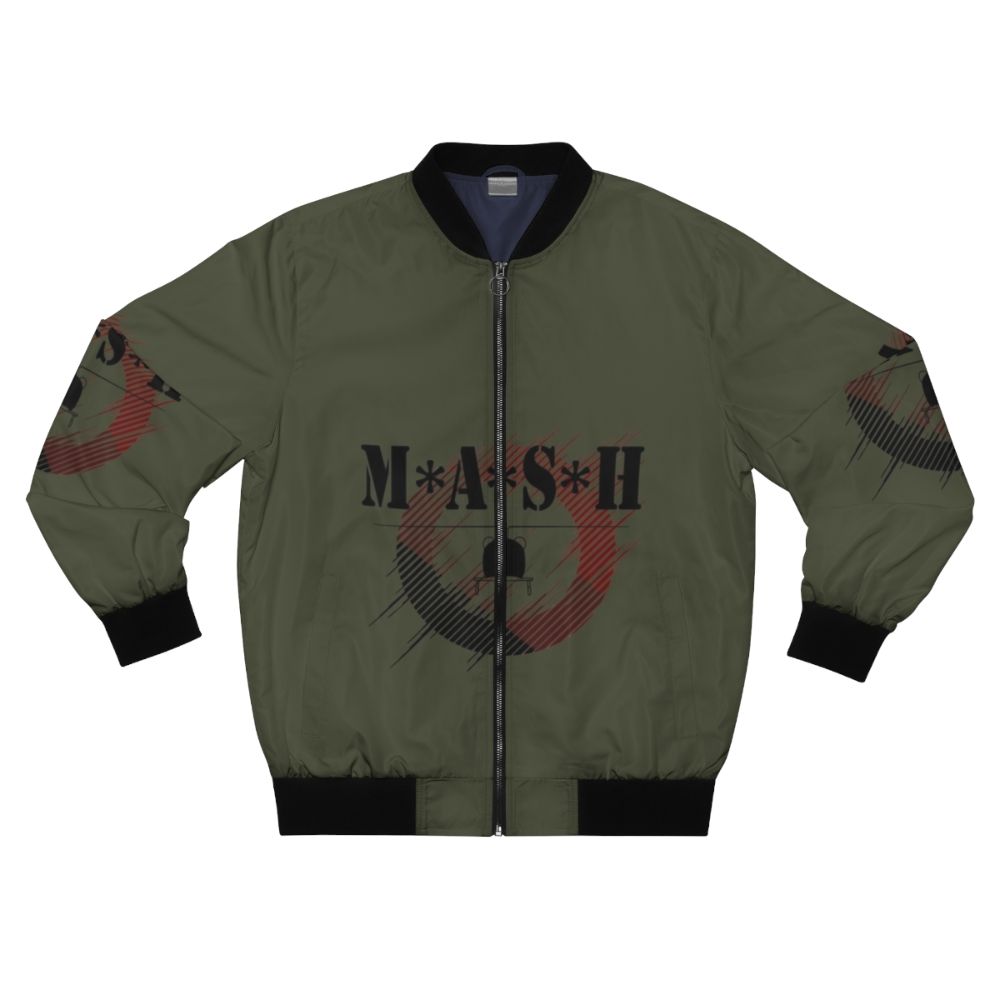 Vintage-style M*A*S*H bomber jacket with military and medical imagery