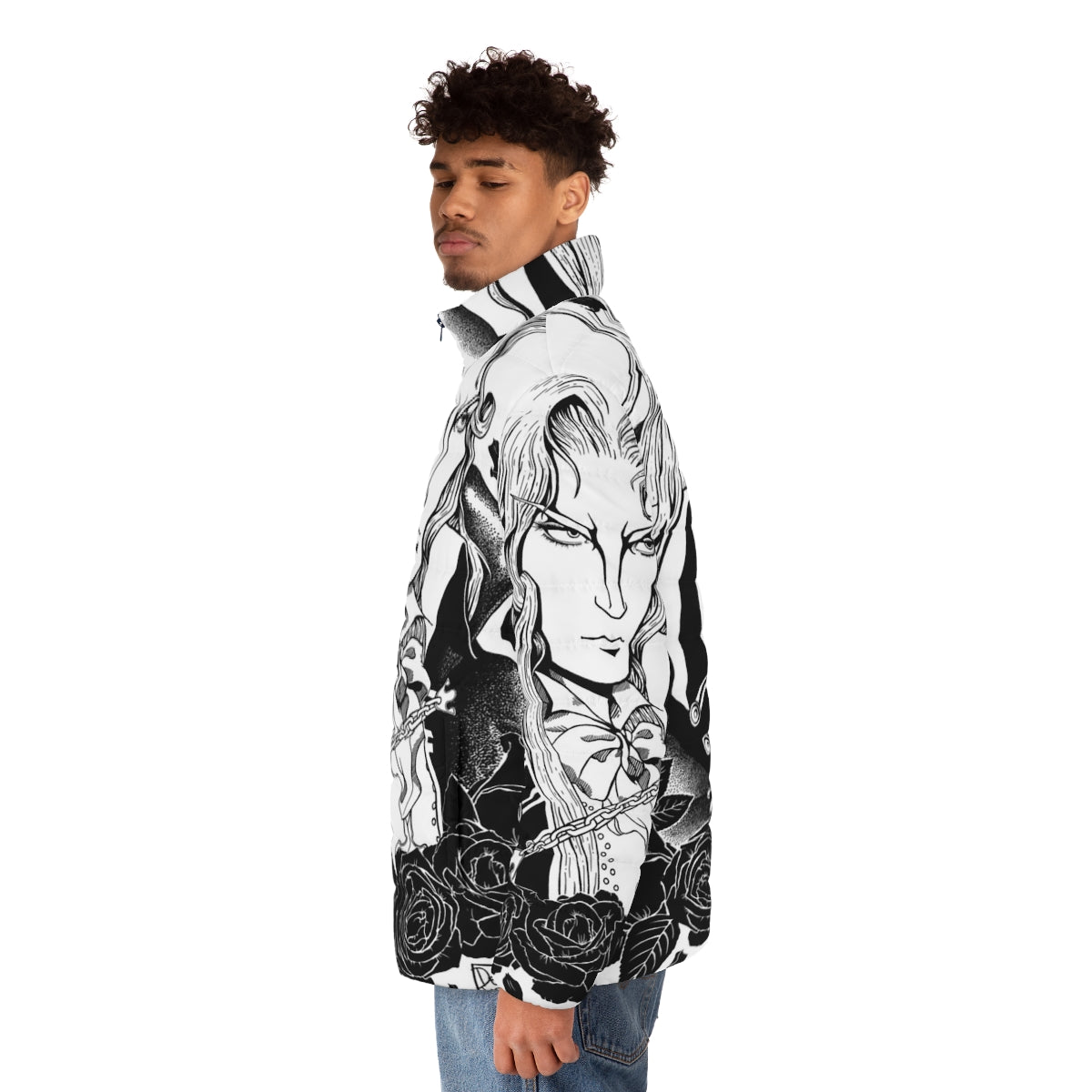 Alucard from Castlevania puffer jacket with anime and video game inspired design - men side left